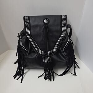 Black Boho Western Fringe Crossbody Purse Studded Faux Leather Shoulder Bag